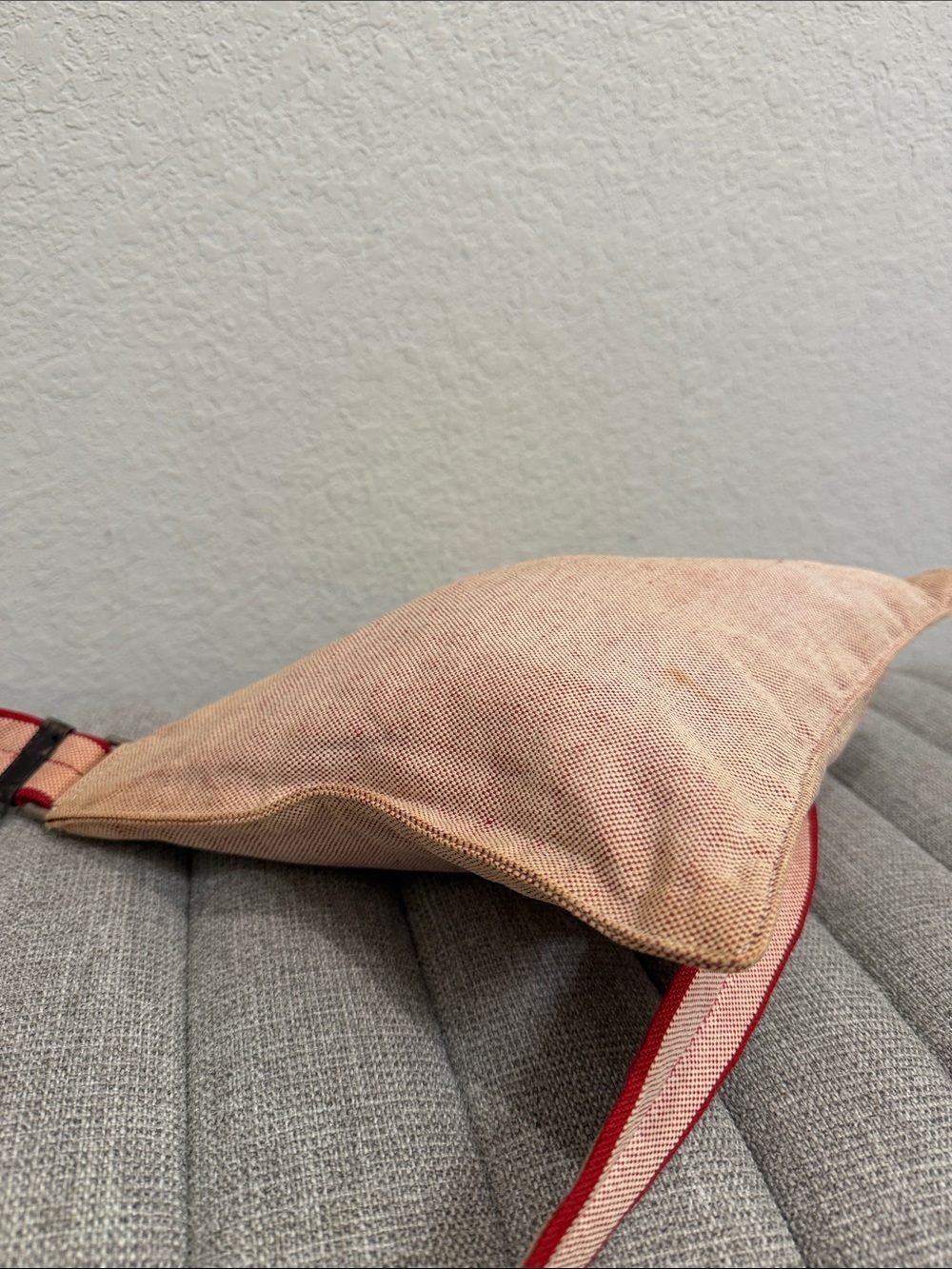 Prada Beige-Pink Canvas Crossbody with Red-Trim Strap - Picture 5 of 12